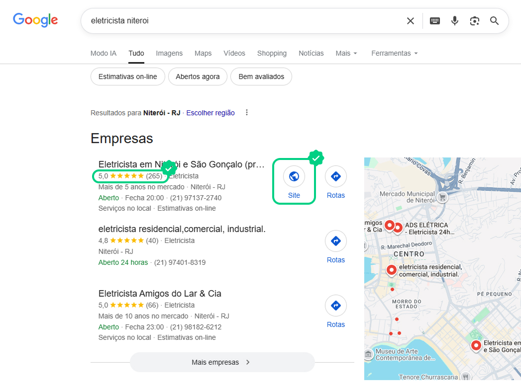Resultado do Google para eletricista niterói